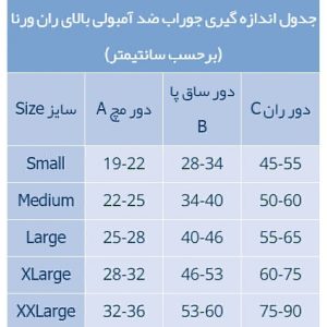 جدول جوراب آنتی آمبولی ورنا